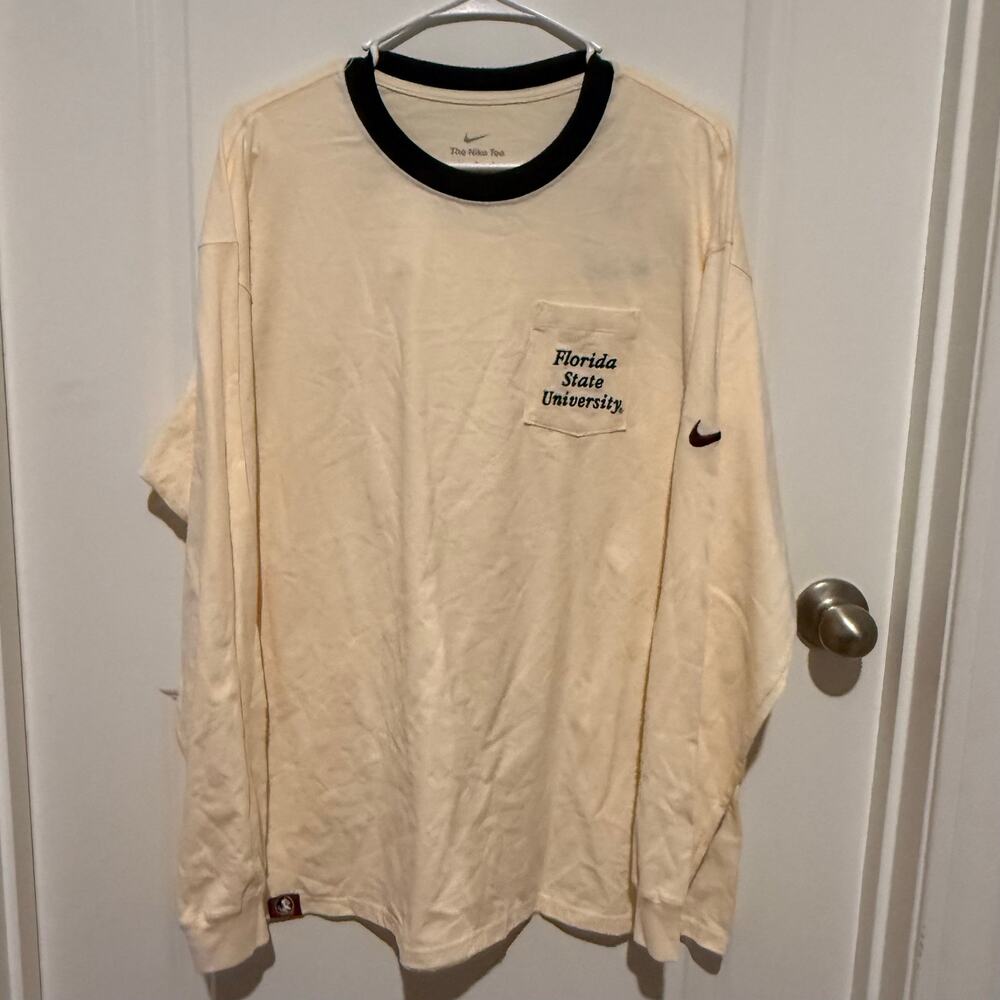 Nike Florida State Seminoles Men’s Large Long Sleeve Pocket Tee Cream FSU NCAA